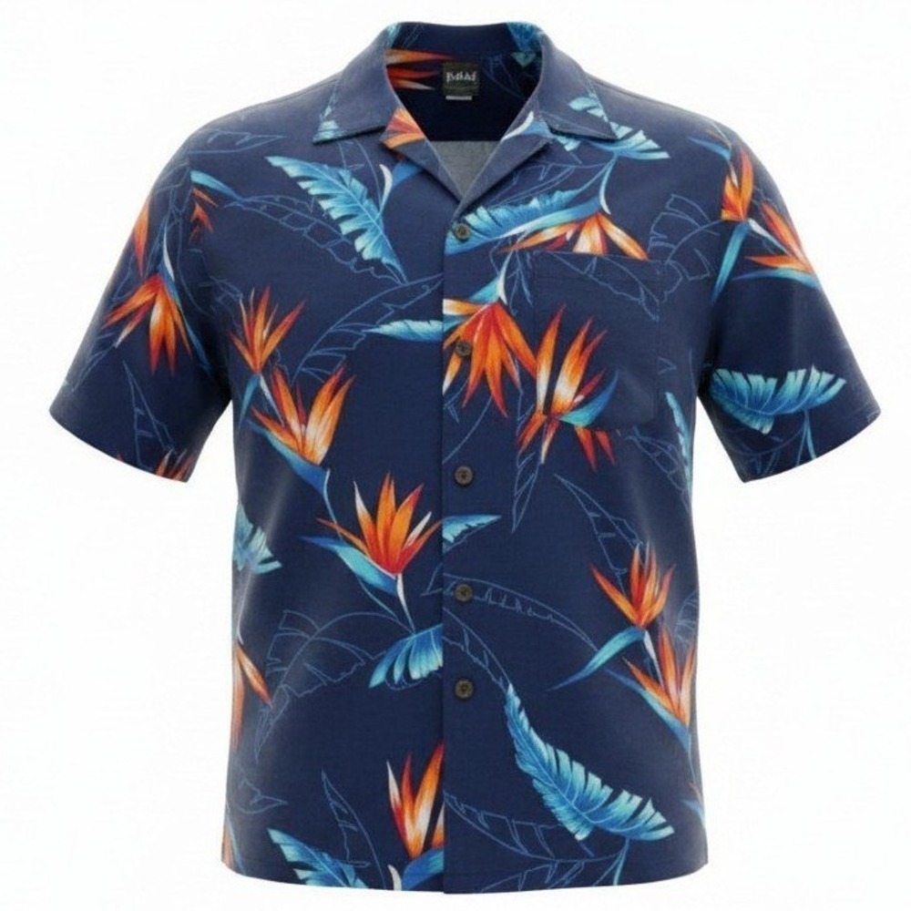 Jantzen Button Down Shirt Mens L Navy Blue Bird of Paradise Tropical Vintage NWT